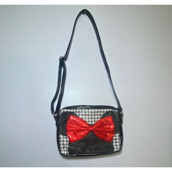 Disney Store Minnie Mouse Crossbody Bag Sequined Red Bow & Houndstooth Design - Picture 2 of 8